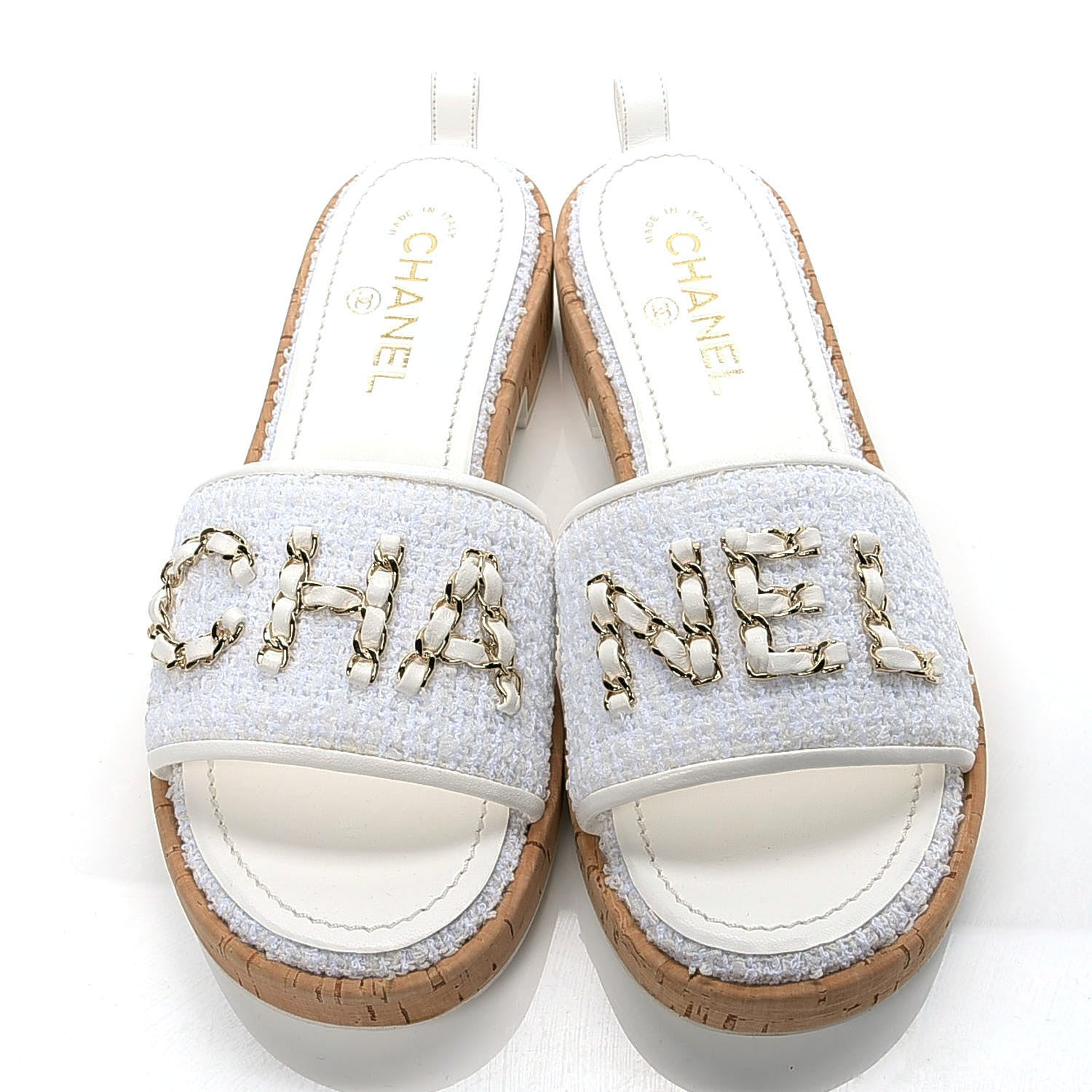 Chanel Tweed Cork CC Chain Mule Sandal 39.5 White 5 of 10