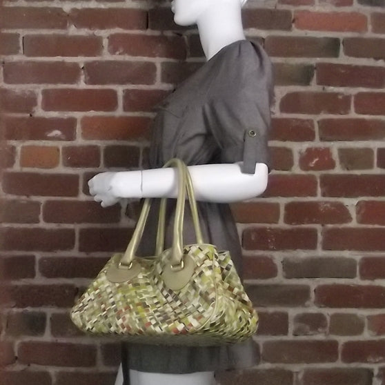 Woven Leather Satchel Multicolor