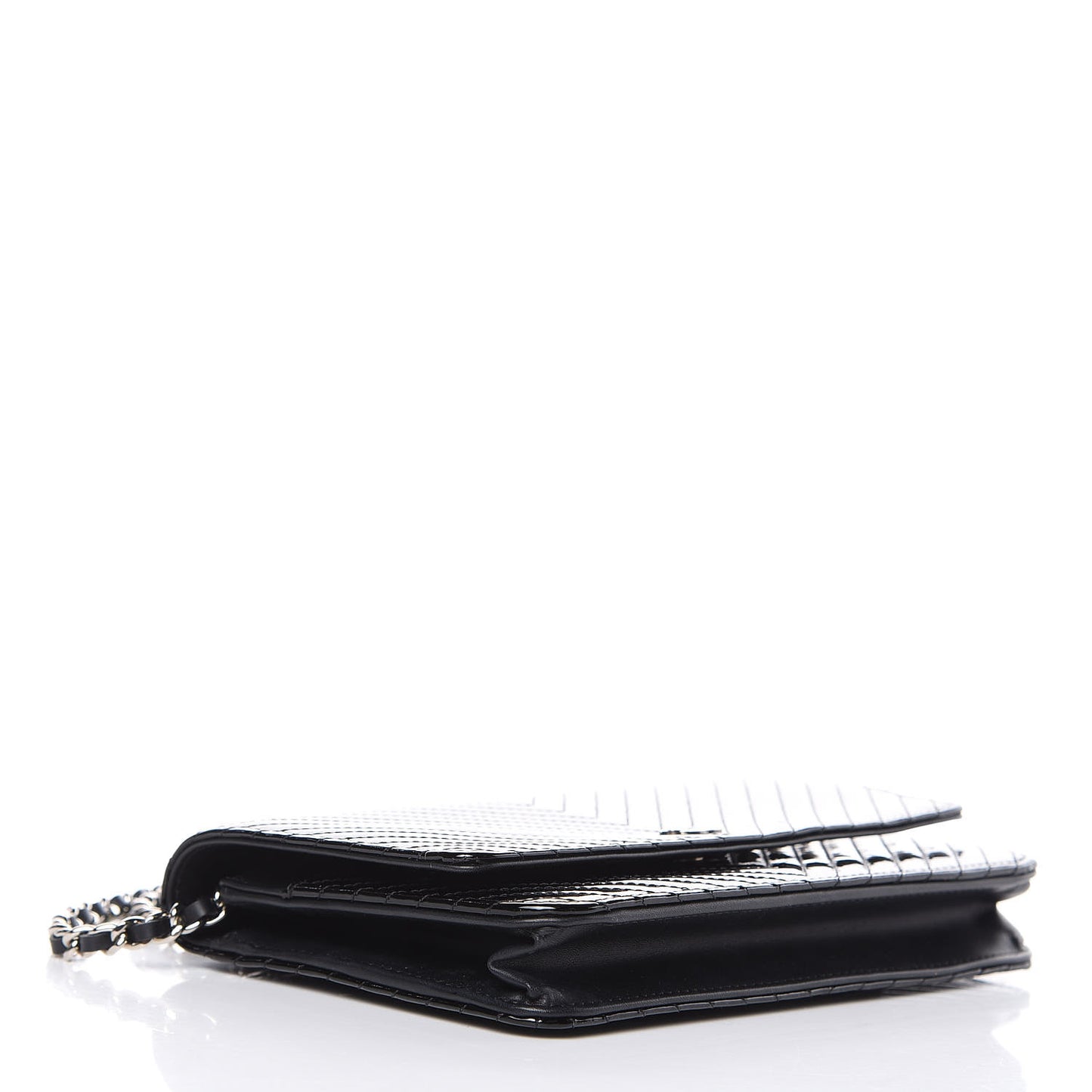 Patent Calfskin Chevron Quilted Wallet On Chain WOC Black