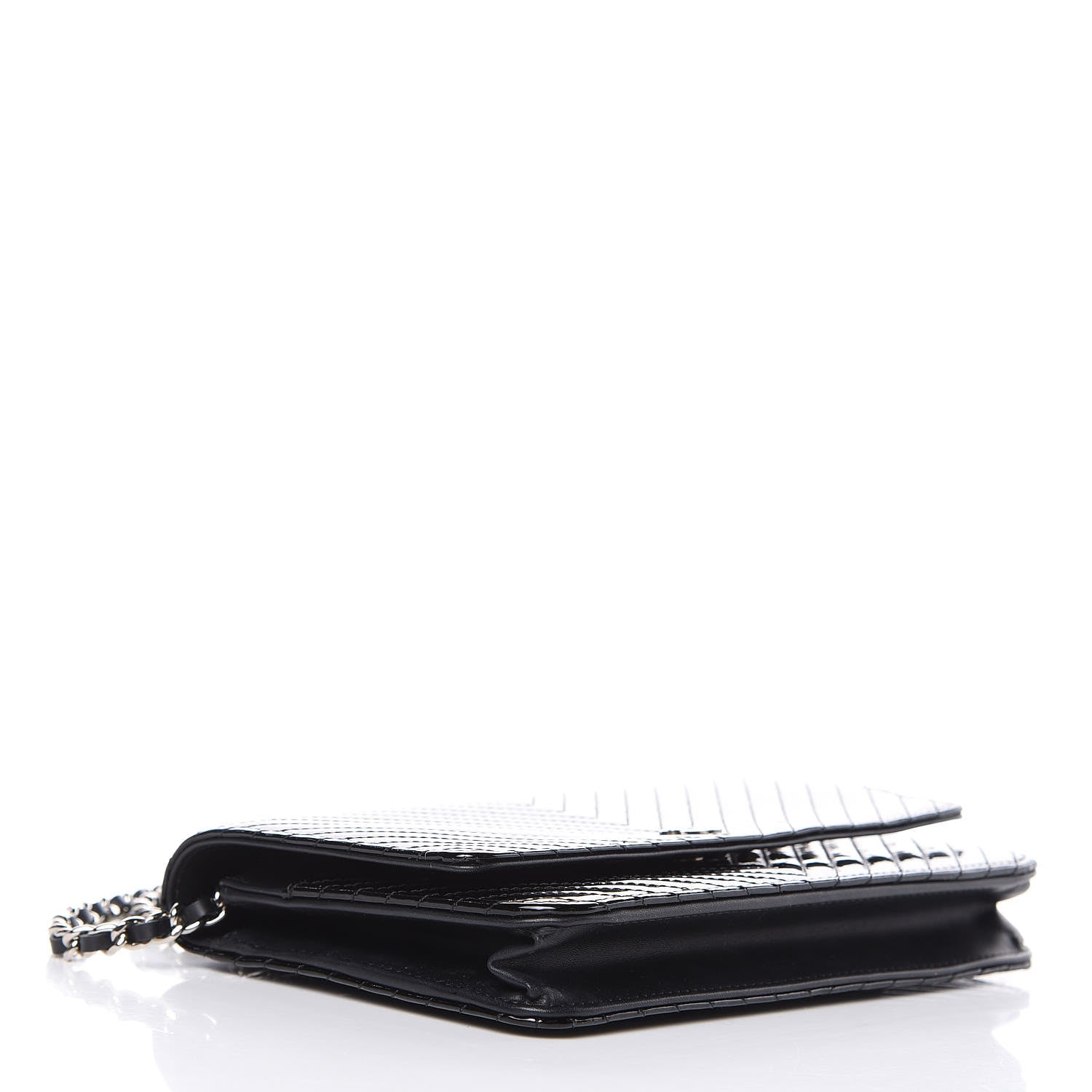 Chanel Patent Calfskin Chevron Quilted Wallet On Chain WOC Black 4 of 12