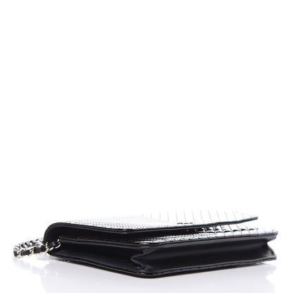 Chanel Patent Calfskin Chevron Quilted Wallet On Chain WOC Black 4 of 12