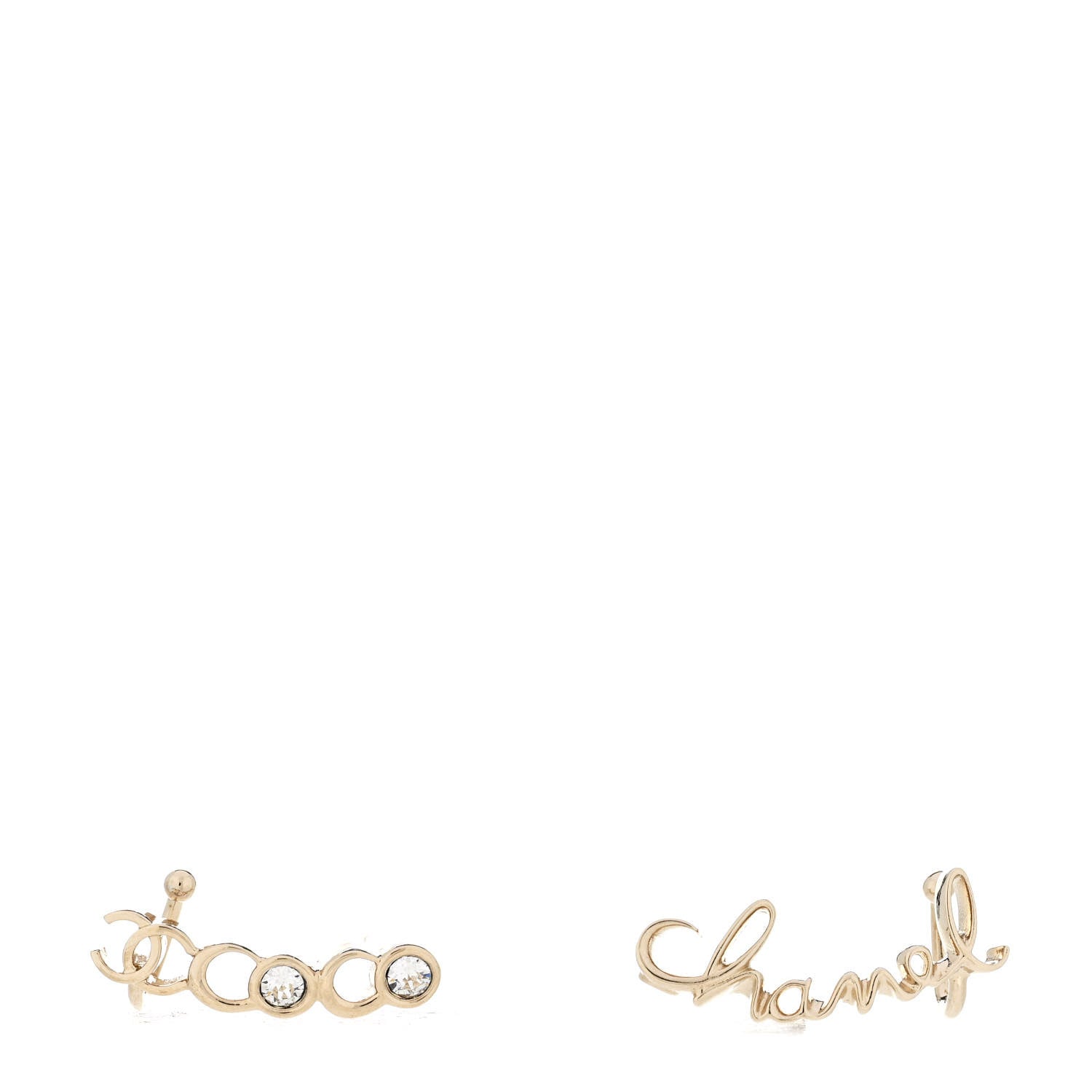 Chanel Metal Crystal Coco Script CC Climber Earrings Gold 1 of 4