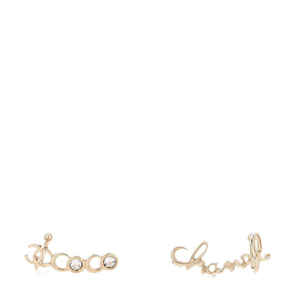 Chanel Metal Crystal Coco Script CC Climber Earrings Gold 1 of 4