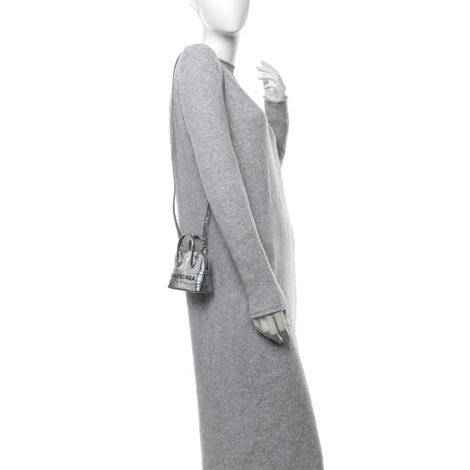 Balenciaga Metallic Calfskin Logo Crocodile Embossed Mini Ville Top Handle Bag Silver Black 2 of 11