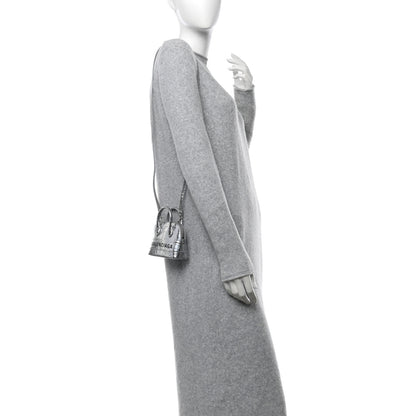 Balenciaga Metallic Calfskin Logo Crocodile Embossed Mini Ville Top Handle Bag Silver Black 2 of 11