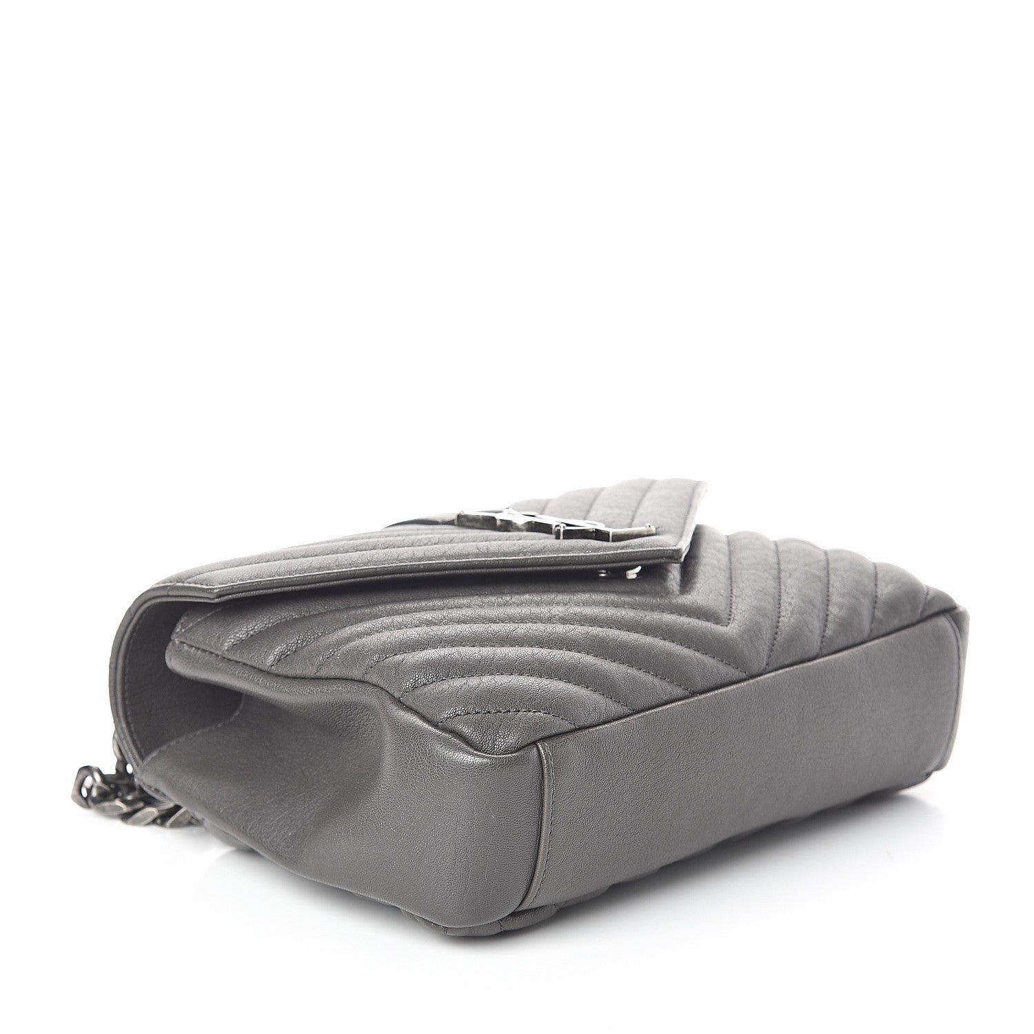 Saint Laurent Sheepskin Matelasse Chevron Monogram Medium College Bag Light Coal 3 of 9