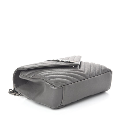 Saint Laurent Sheepskin Matelasse Chevron Monogram Medium College Bag Light Coal 3 of 9