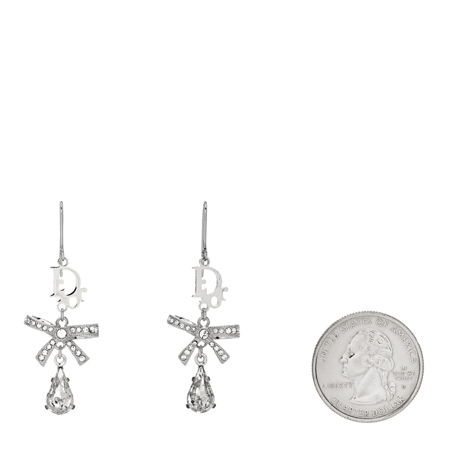 Crystal Bow Hoop Earrings Silver
