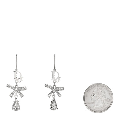 Christian Dior Crystal Bow Hoop Earrings Silver 2 of 4