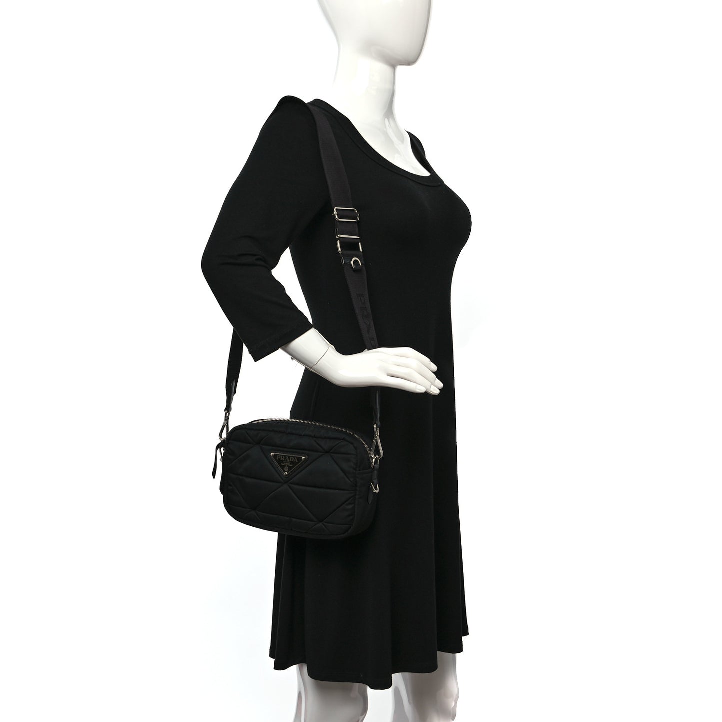 Re-Nylon Triangle Quilted Padded Shoulder Bag Black