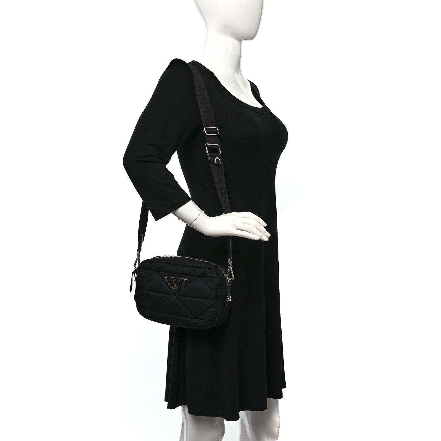 Prada Re-Nylon Triangle Quilted Padded Shoulder Bag Black 2 of 9