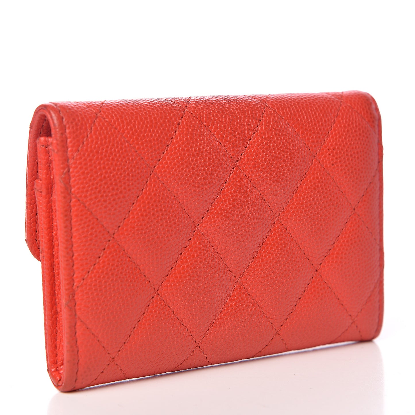Caviar Quilted Flap Card Holder Wallet Red
