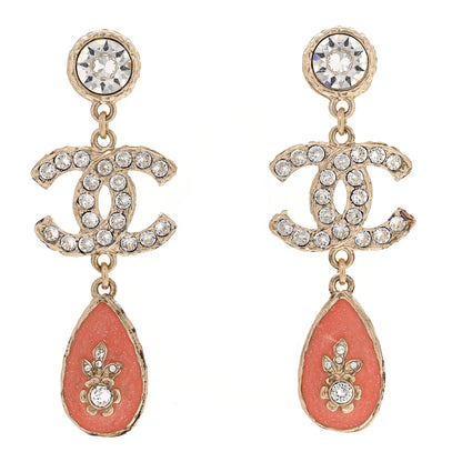 Chanel Crystal CC Tear Drop Earrings Gold Pink 1 of 4