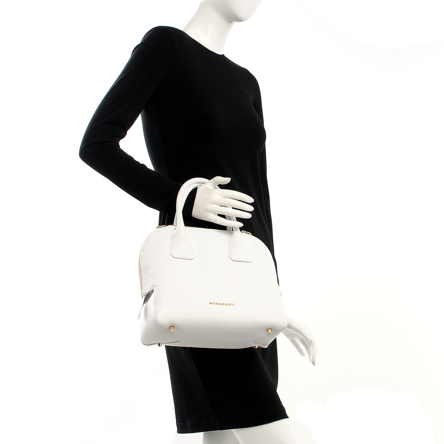 London Grainy Calfskin Small Greenwood Bowling Bag White