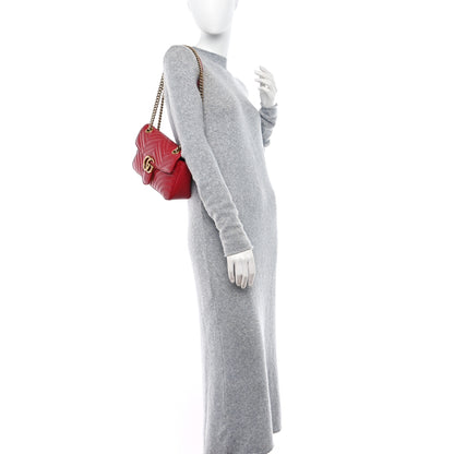 Gucci Calfskin Matelasse Small GG Marmont Shoulder Bag Hibiscus Red 2 of 11