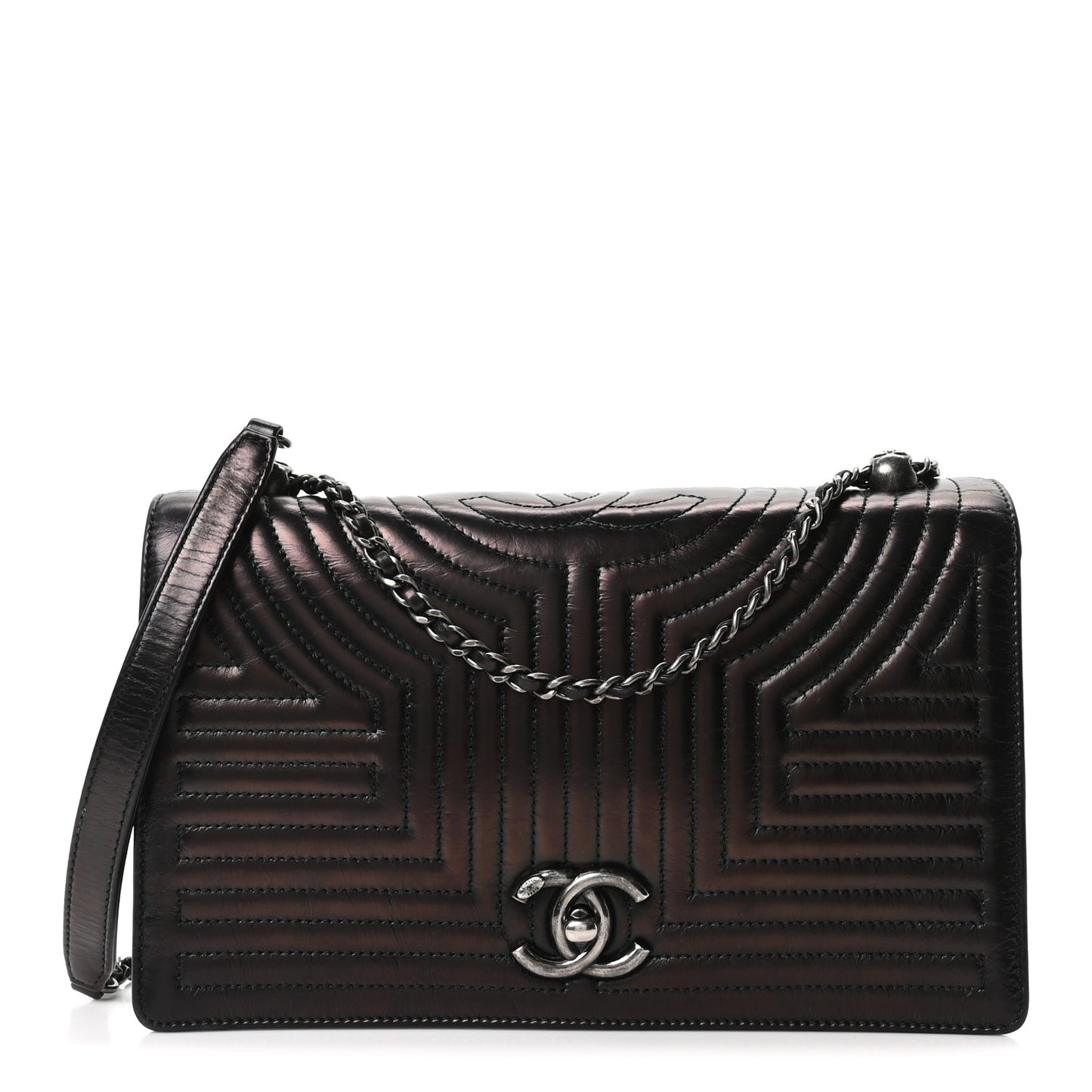 Glazed Calfskin Quilted Medium Korean Garden Flap Black