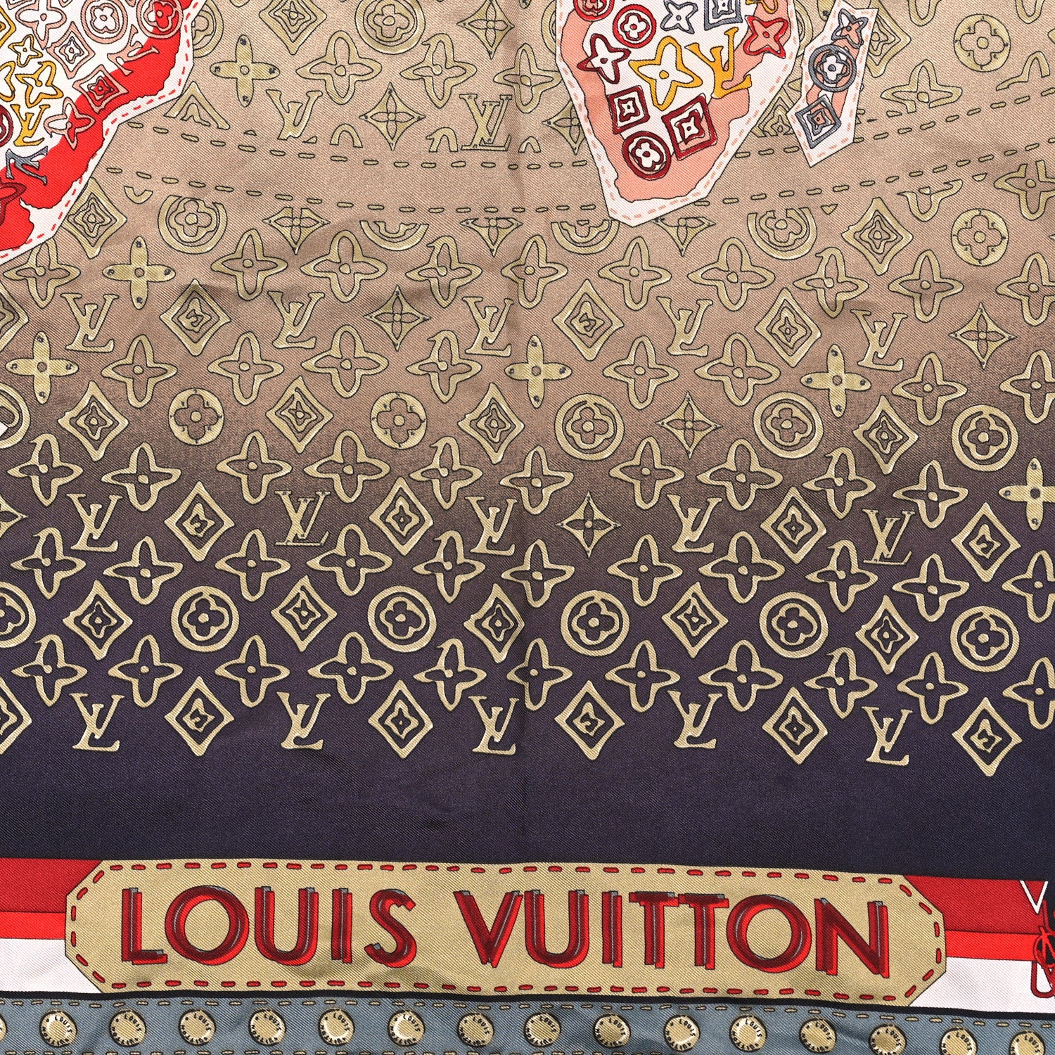 Louis Vuitton Silk Monogram LV World Square Scarf Brown 2 of 3