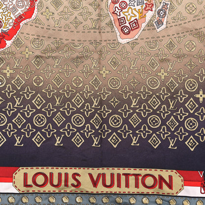 Louis Vuitton Silk Monogram LV World Square Scarf Brown 2 of 3
