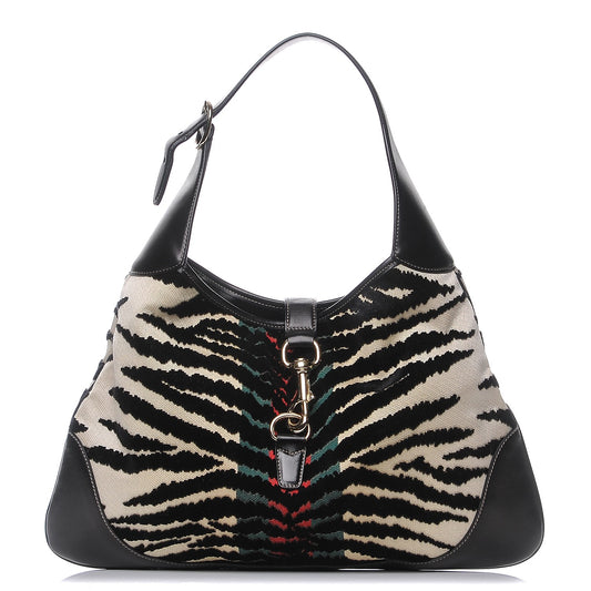 Canvas Velvet Tiger Print Jackie O Bouvier Bag