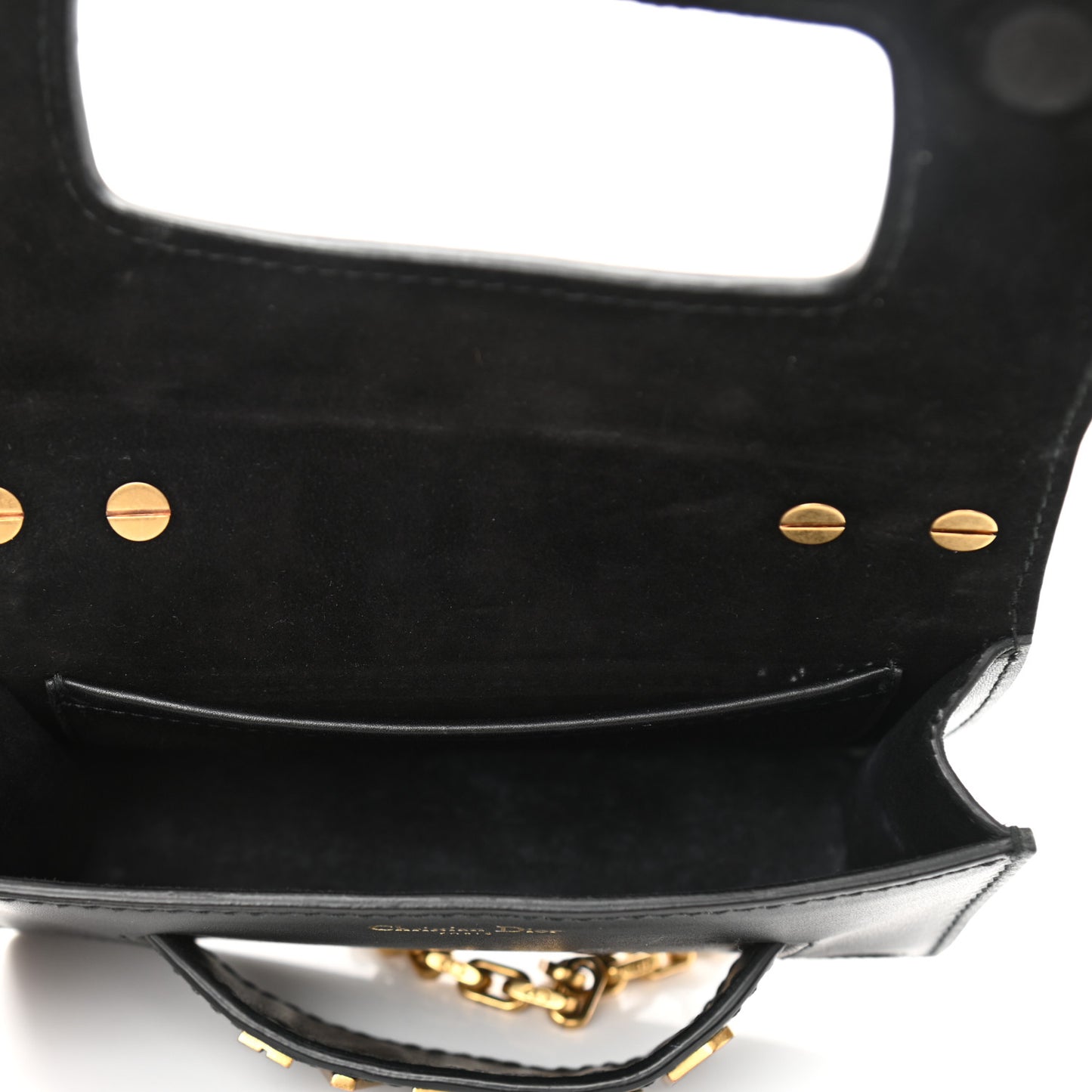 Calfskin Studded Mini J'Adior Chain Flap Bag Black