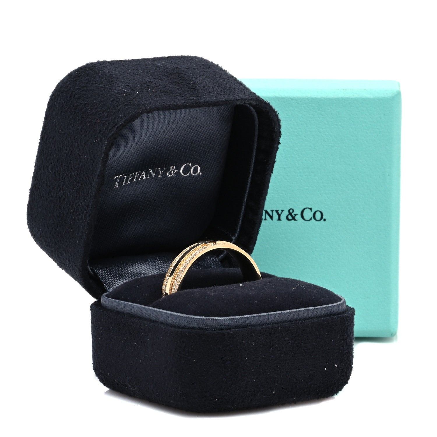 Tiffany 18K Yellow Gold Diamond Wide T Two Pave Ring 67 12 5 of 5