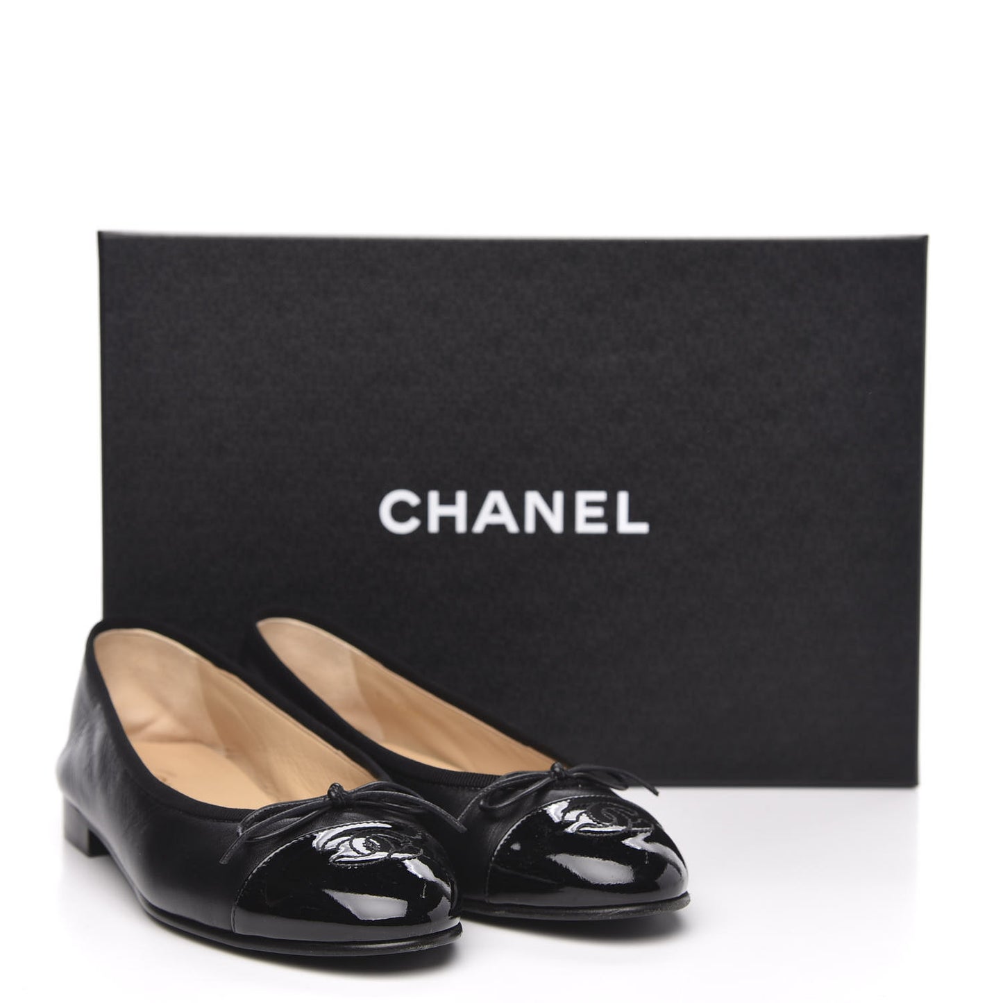 Lambskin Patent Cap Toe Ballerina Flats 36.5 Black