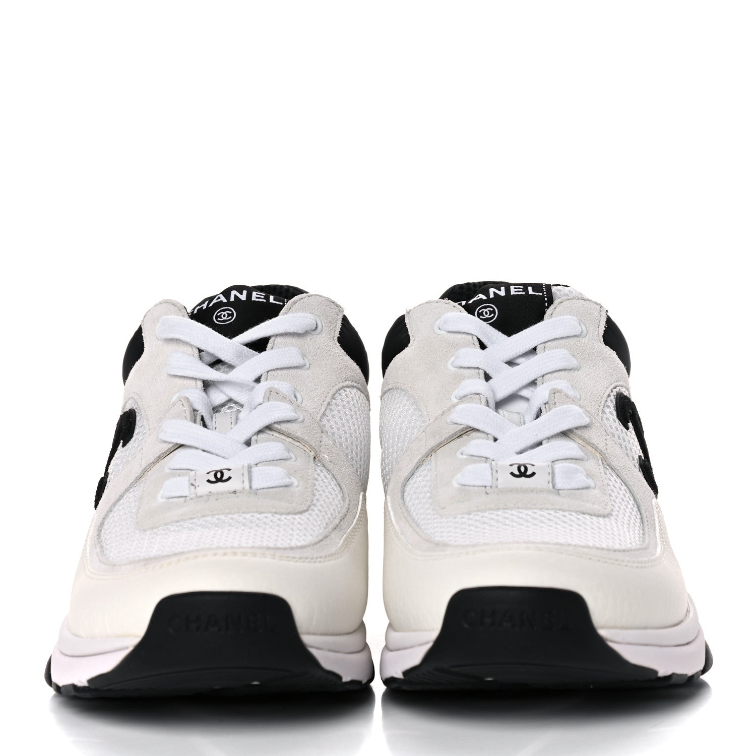 Chanel Mesh Suede Calfskin Grained Calfskin Womens CC Sneakers 39 White Black 2 of 8