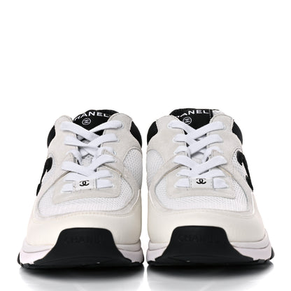 Chanel Mesh Suede Calfskin Grained Calfskin Womens CC Sneakers 39 White Black 2 of 8
