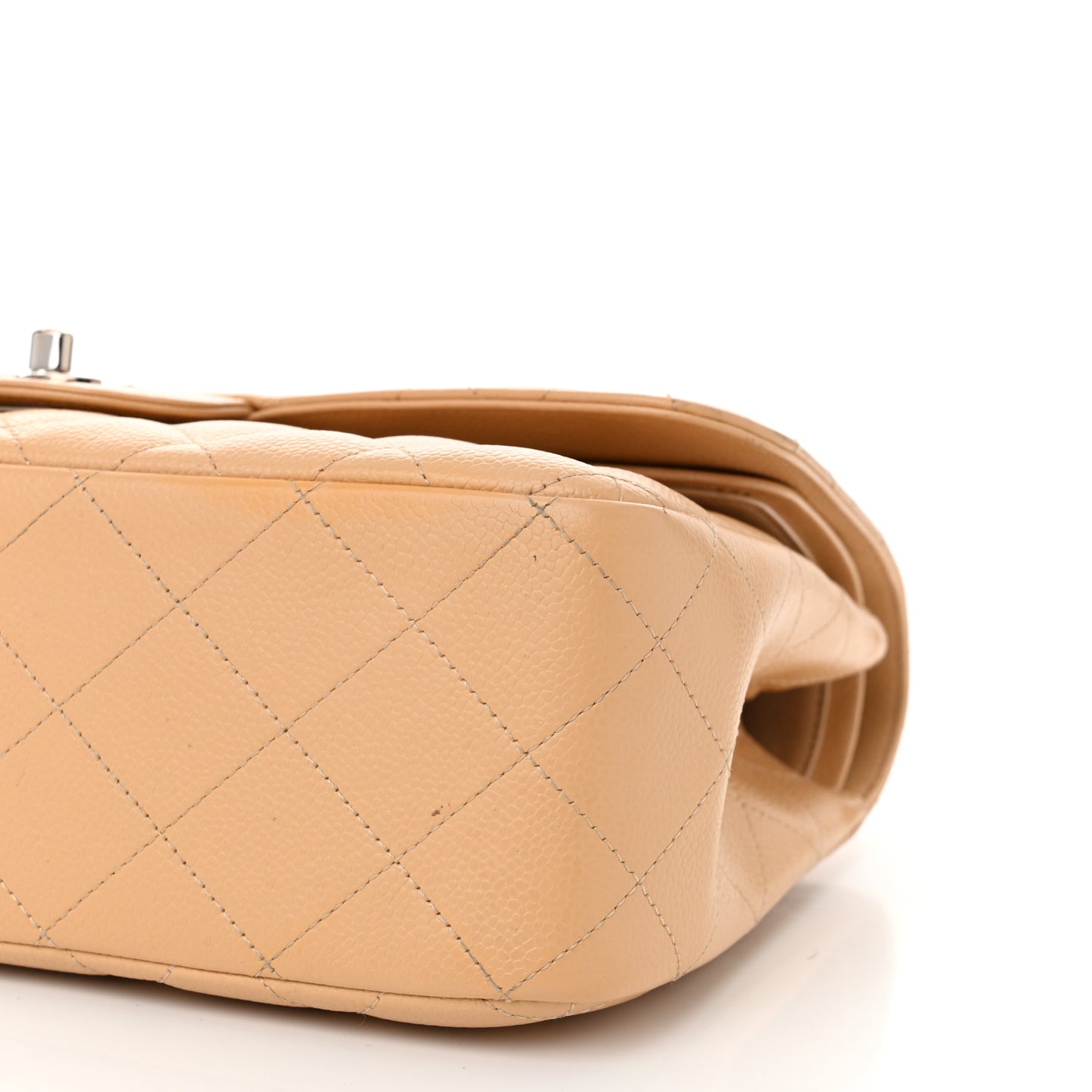 Caviar Quilted Jumbo Double Flap Beige