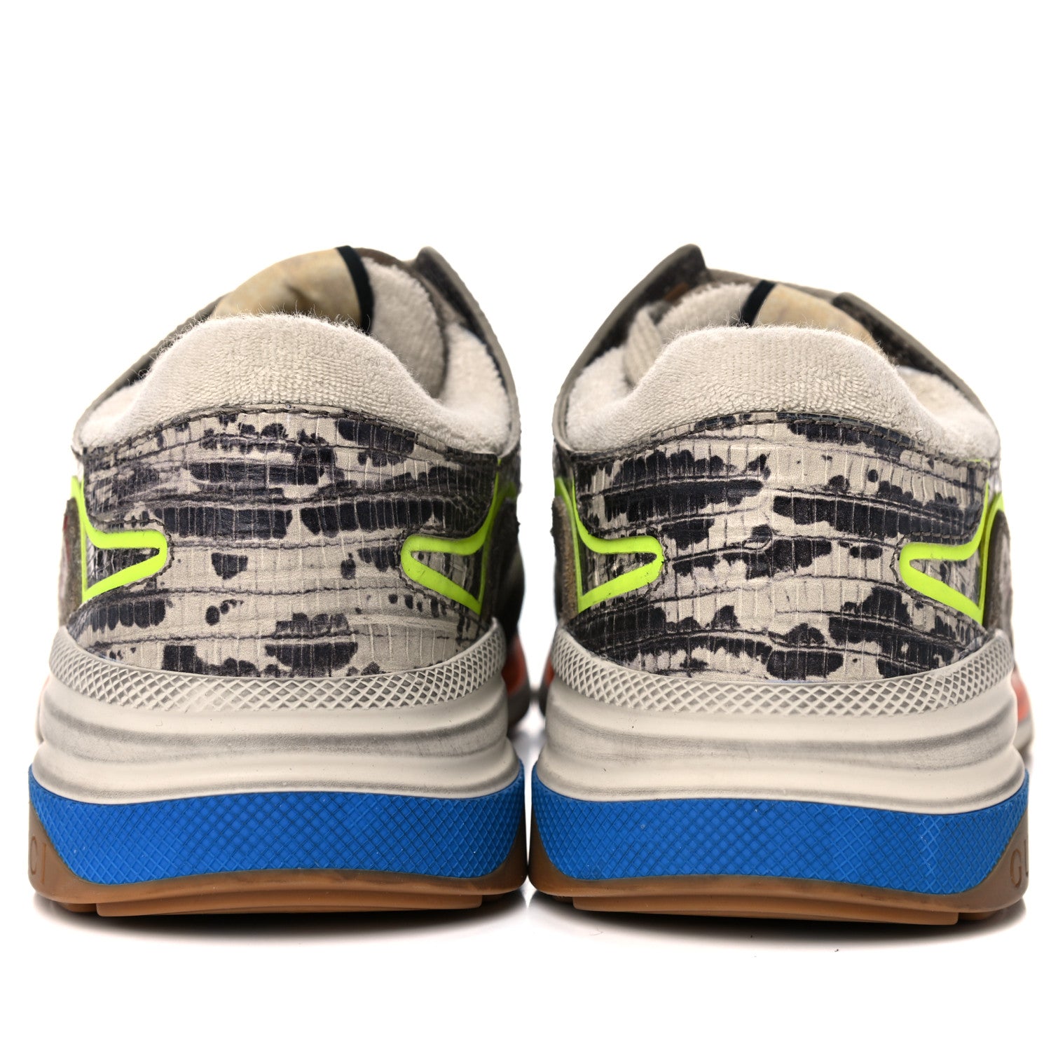 Gucci Suede Calfskin Tejus Printed Womens Ultrapace Sneakers 37.5 Natural Ardesia Neon Yellow 11 of 16
