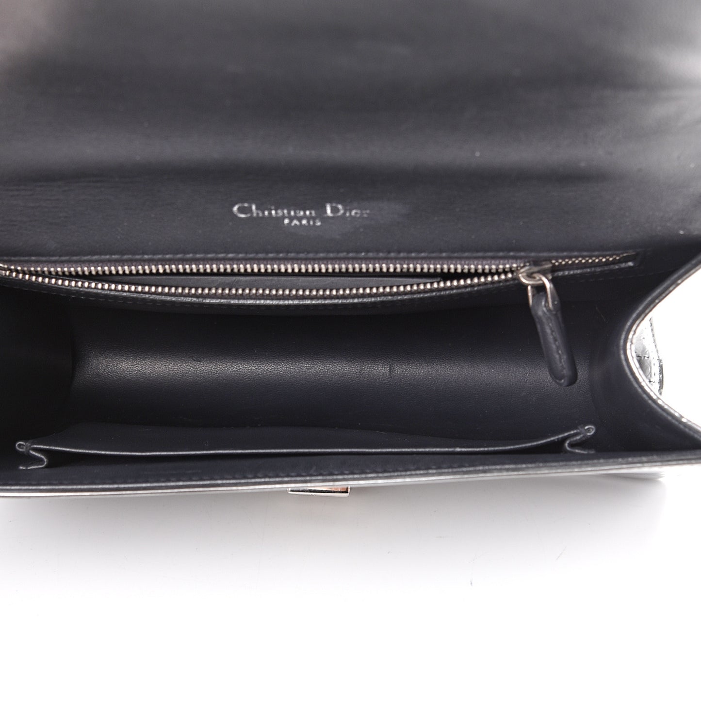 Metallic Patent Micro-Cannage Medium Diorama Flap Bag Silver