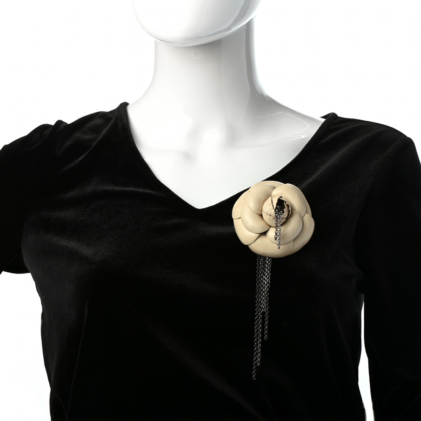 Calfskin Camellia Brooch White