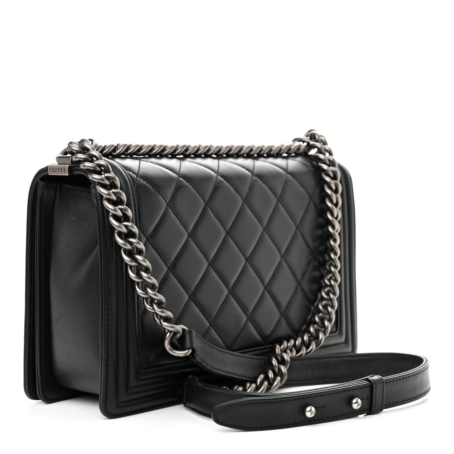 Lambskin Quilted Medium Boy Flap Black