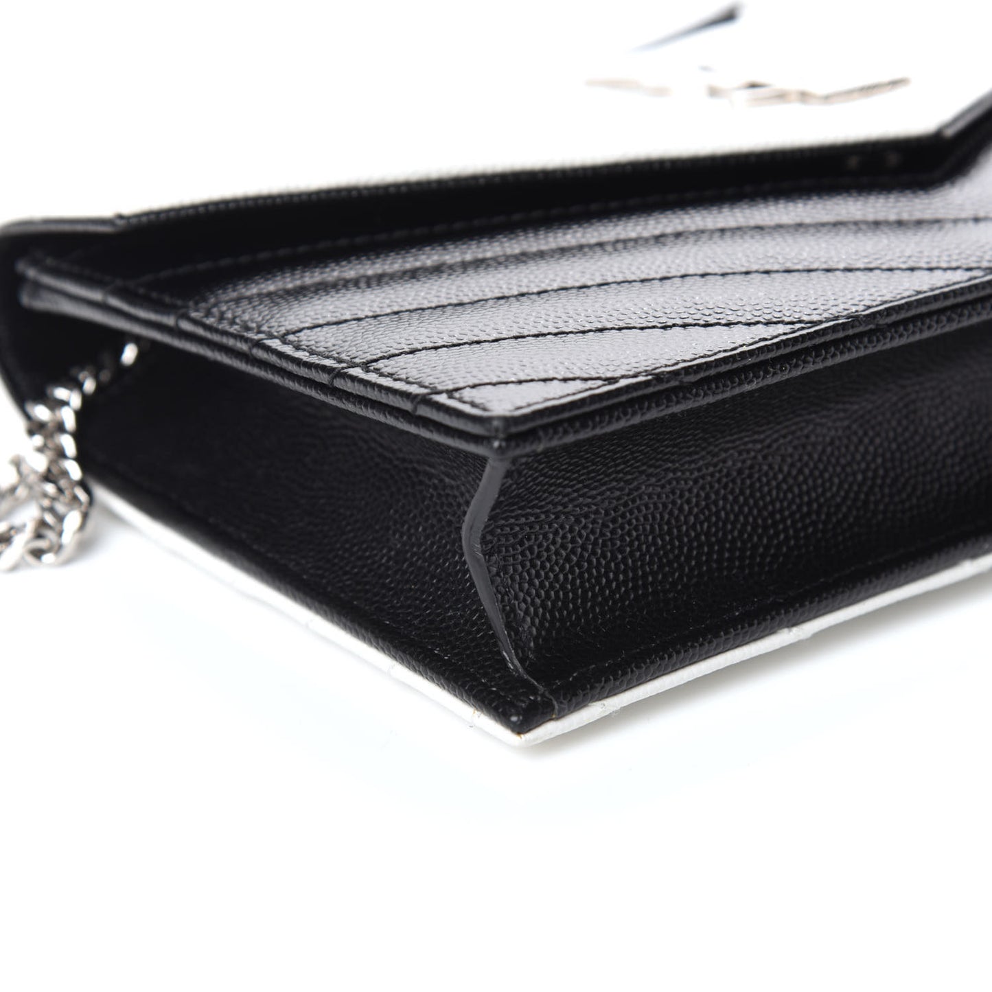 Grain De Poudre Matelasse Chevron Monogram Envelope Chain Wallet Pearl White Black