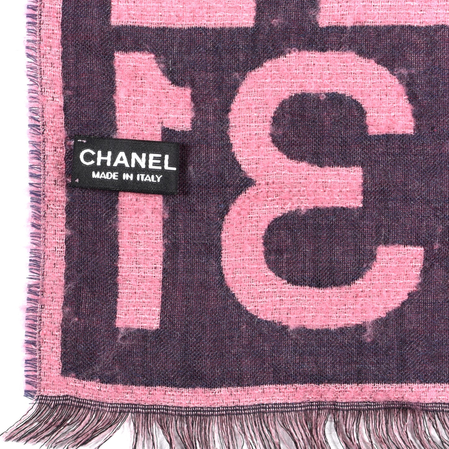 Cashmere Silk CC Logo Fringe Scarf Pink