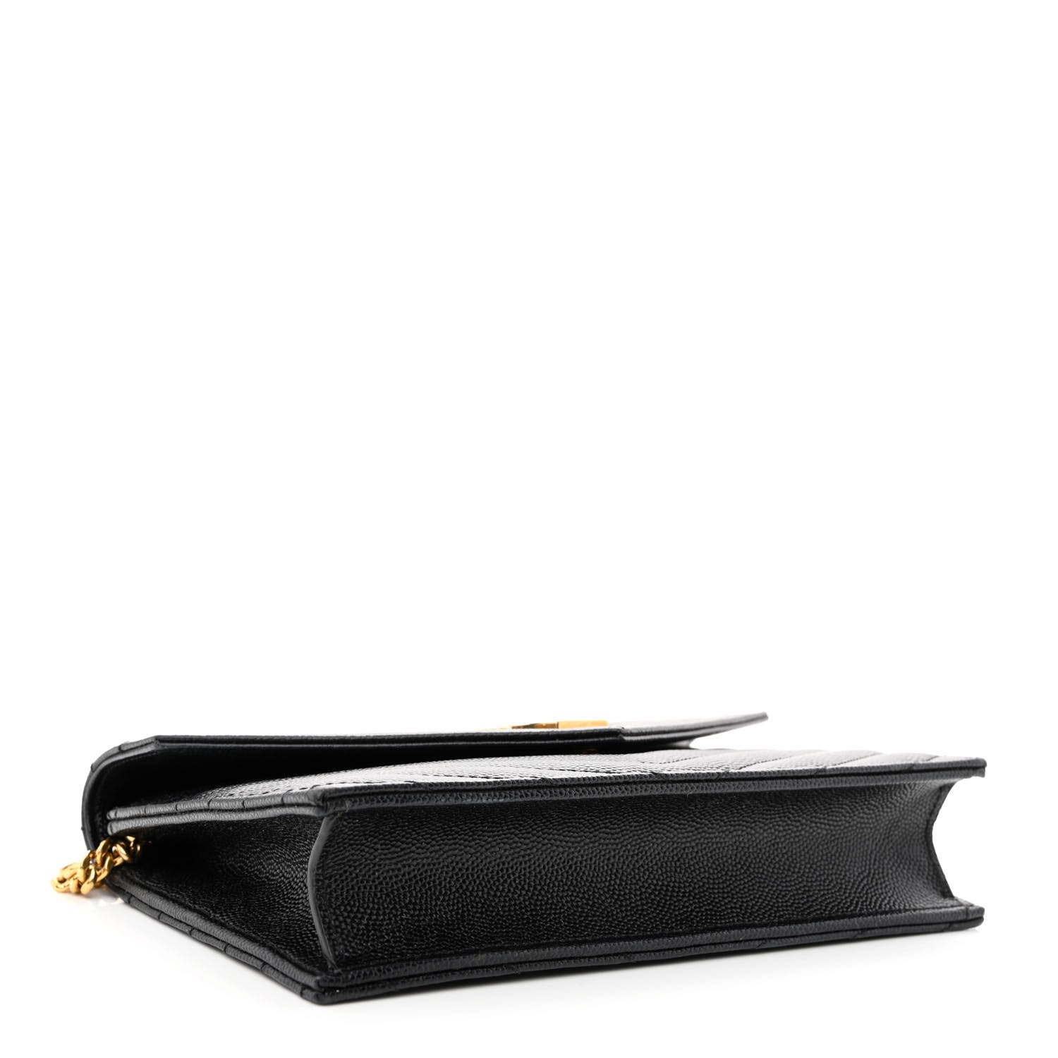 Saint Laurent Grain De Poudre Matelasse Chevron Monogram Envelope Chain Wallet Black 4 of 12