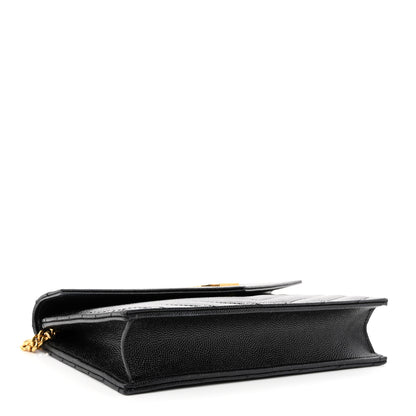 Saint Laurent Grain De Poudre Matelasse Chevron Monogram Envelope Chain Wallet Black 4 of 12