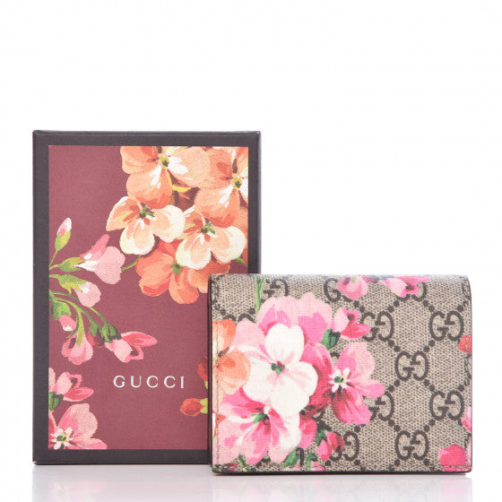 GG Supreme Monogram Blooms Card Case Wallet Beige Multicolor Dry Rose