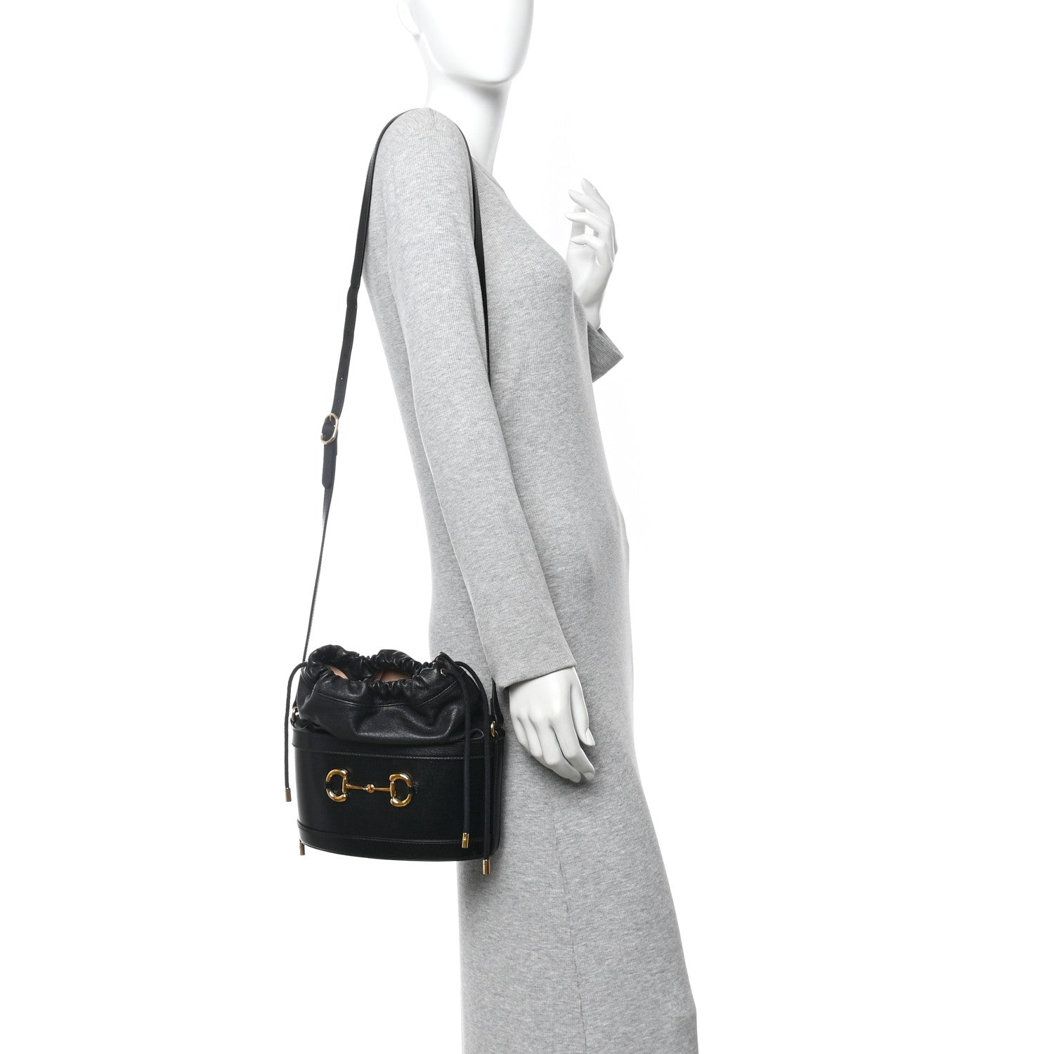Gucci Azalea Sakai Calfskin Horsebit 1955 Drawstring Bucket Bag Black 2 of 12