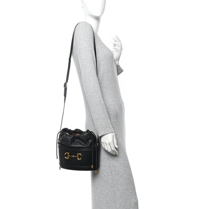 Gucci Azalea Sakai Calfskin Horsebit 1955 Drawstring Bucket Bag Black 2 of 12