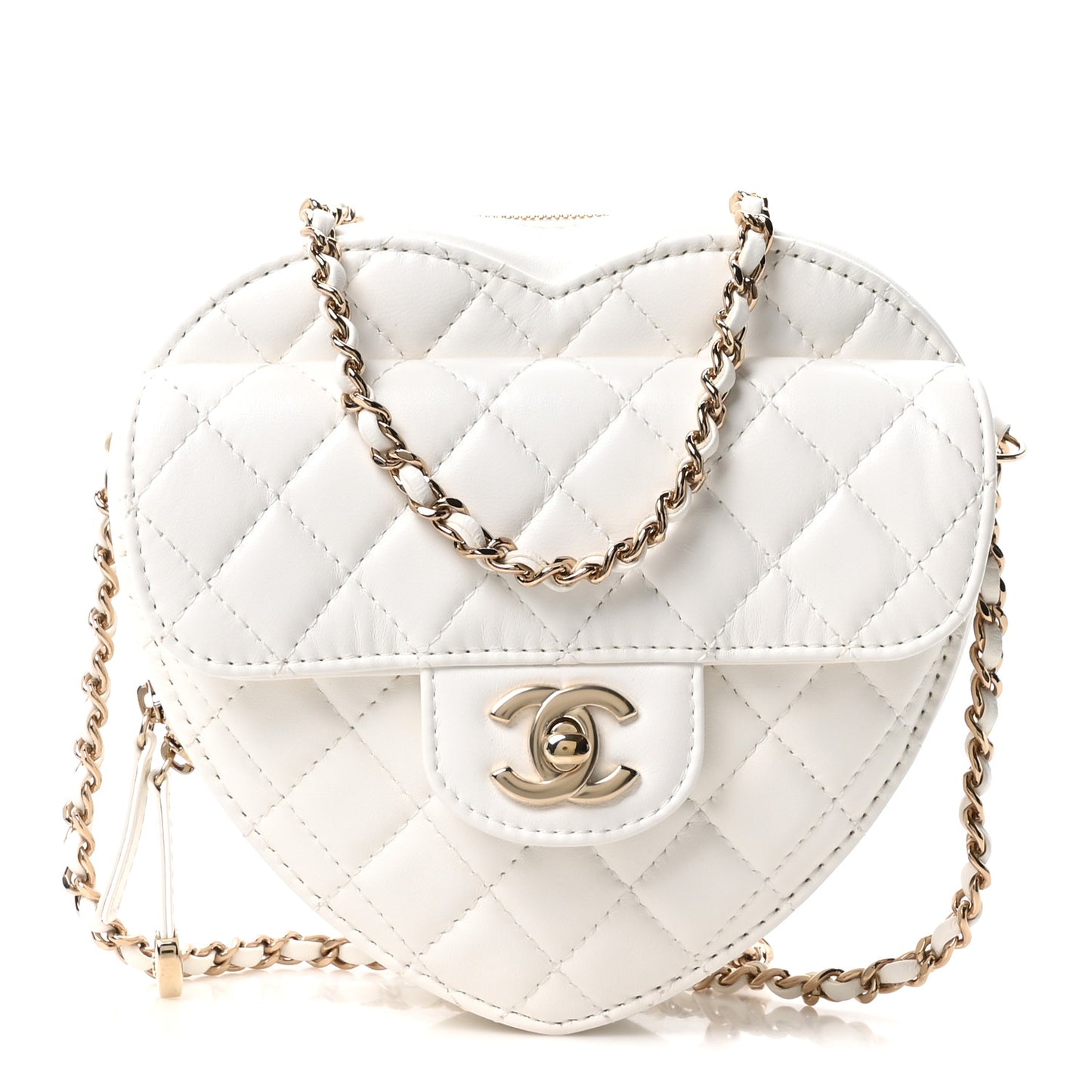 Lambskin Quilted CC In Love Heart Bag White