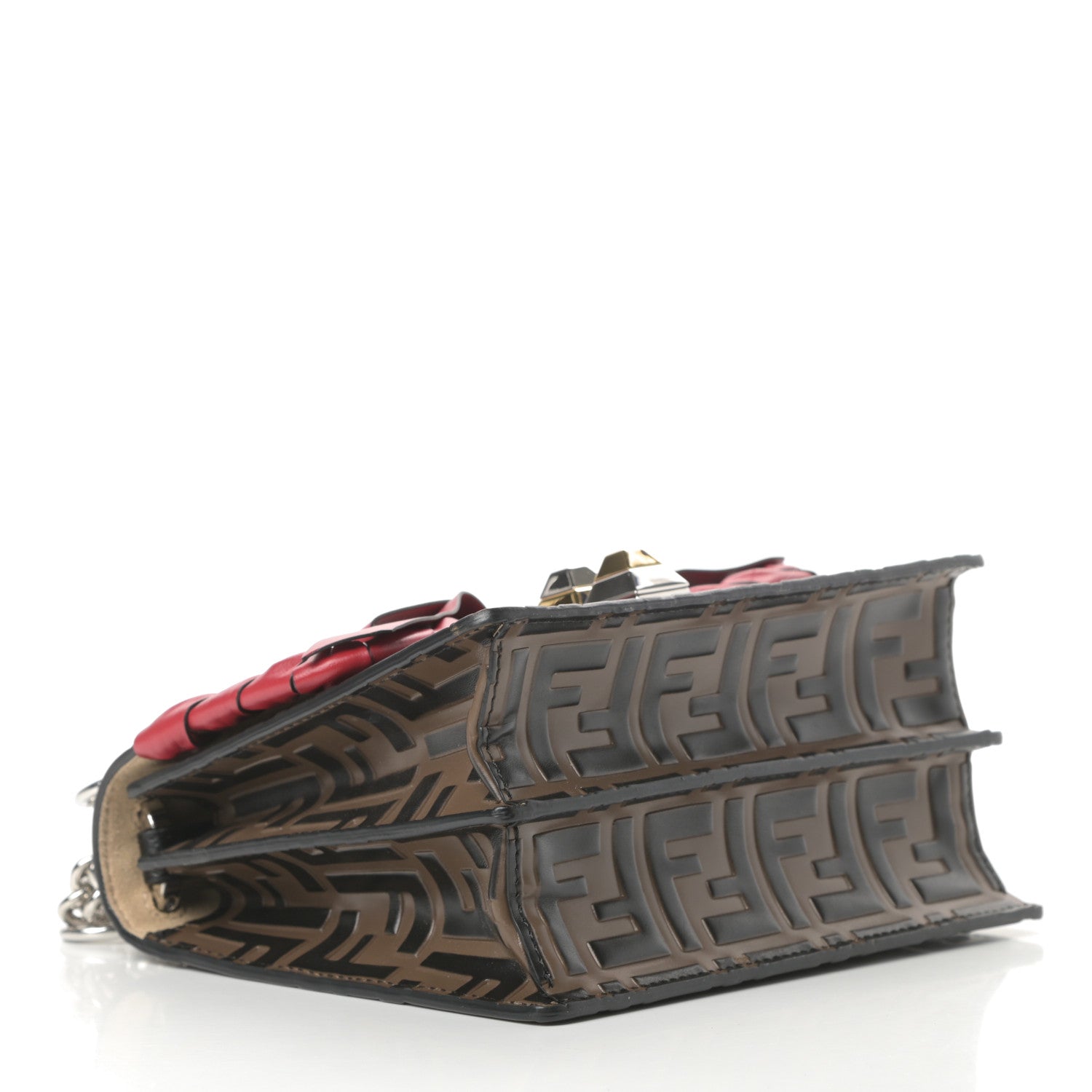 Fendi Vitello Shiny Nappa Bi-Color FF 1974 Lace Up Bow Embossed Small Kan I Shoulder Bag Maya Black Fragola 6 of 21