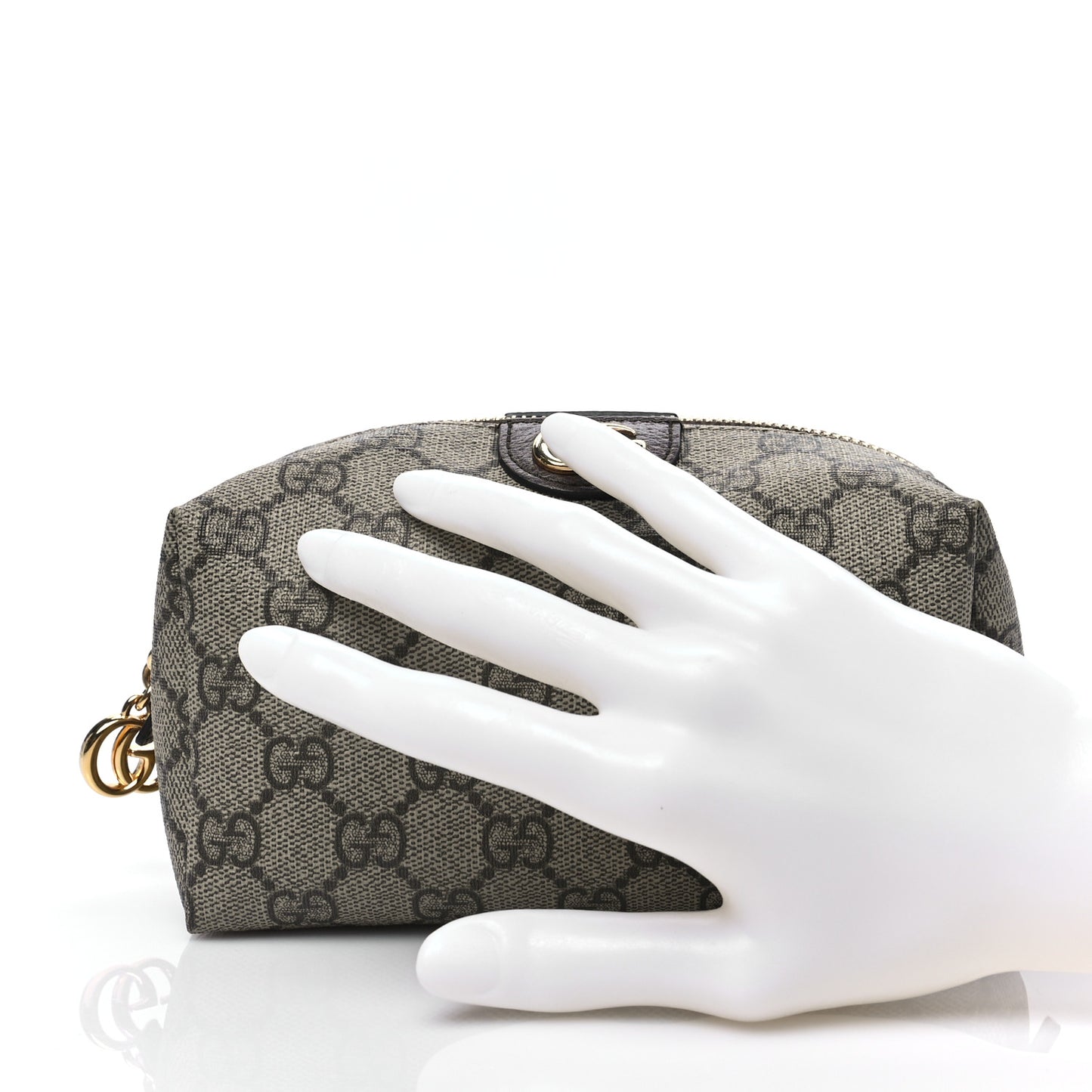 Soft GG Supreme Monogram Calfskin Medium Ophidia Cosmetic Case Beige Ebony New Acero