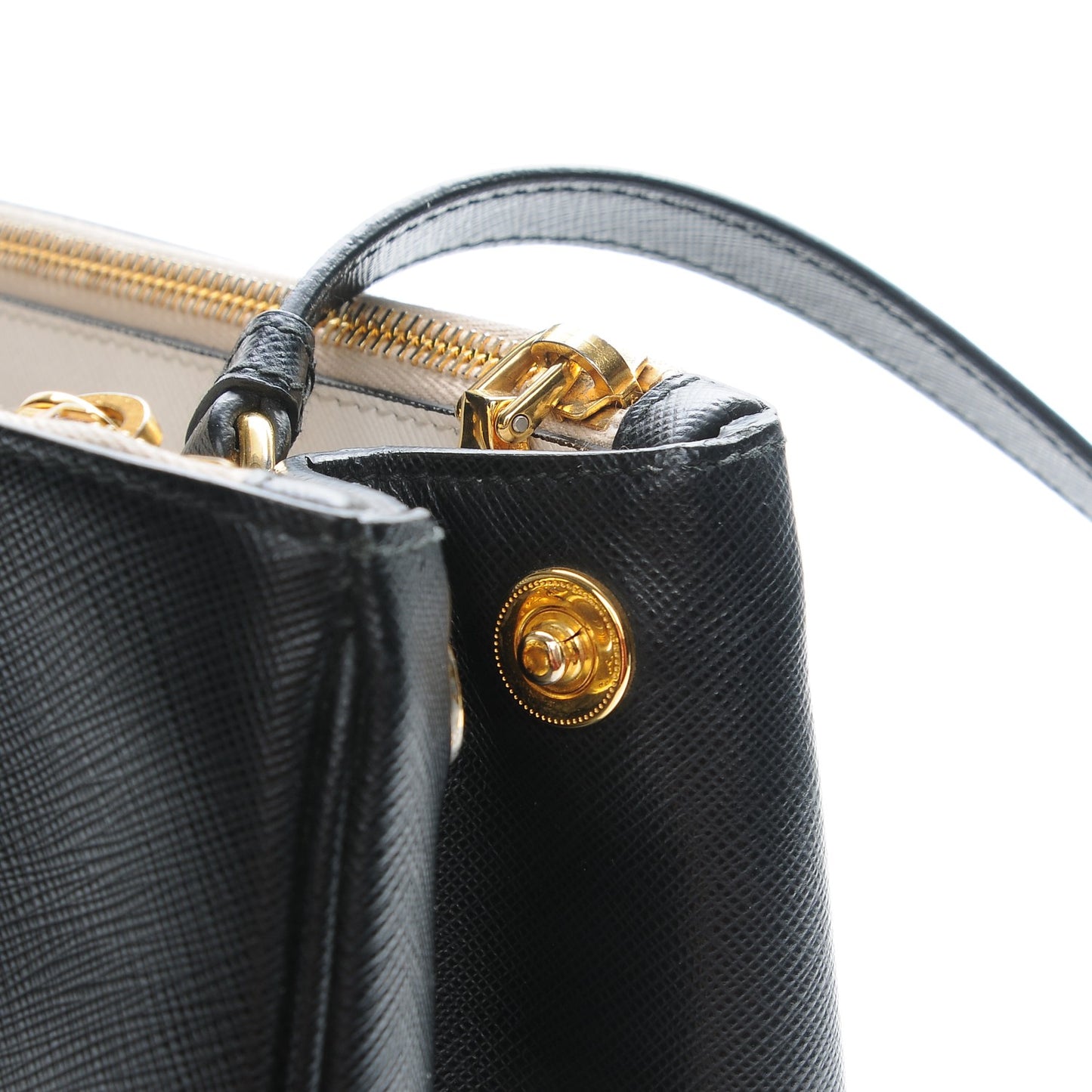 Saffiano Lux Colorblock Medium Galleria Double Zip Tote Black Talco