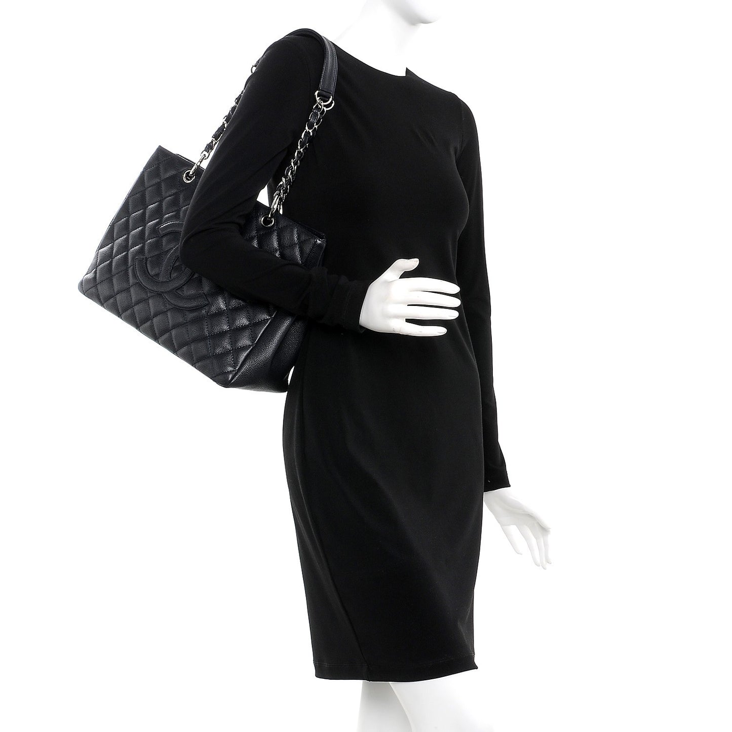Caviar Quilted Grand Shopping Tote GST Navy Blue