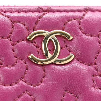 Chanel Lambskin Camellia Embossed Small Zip Around Wallet Dark Pink 12 of 12