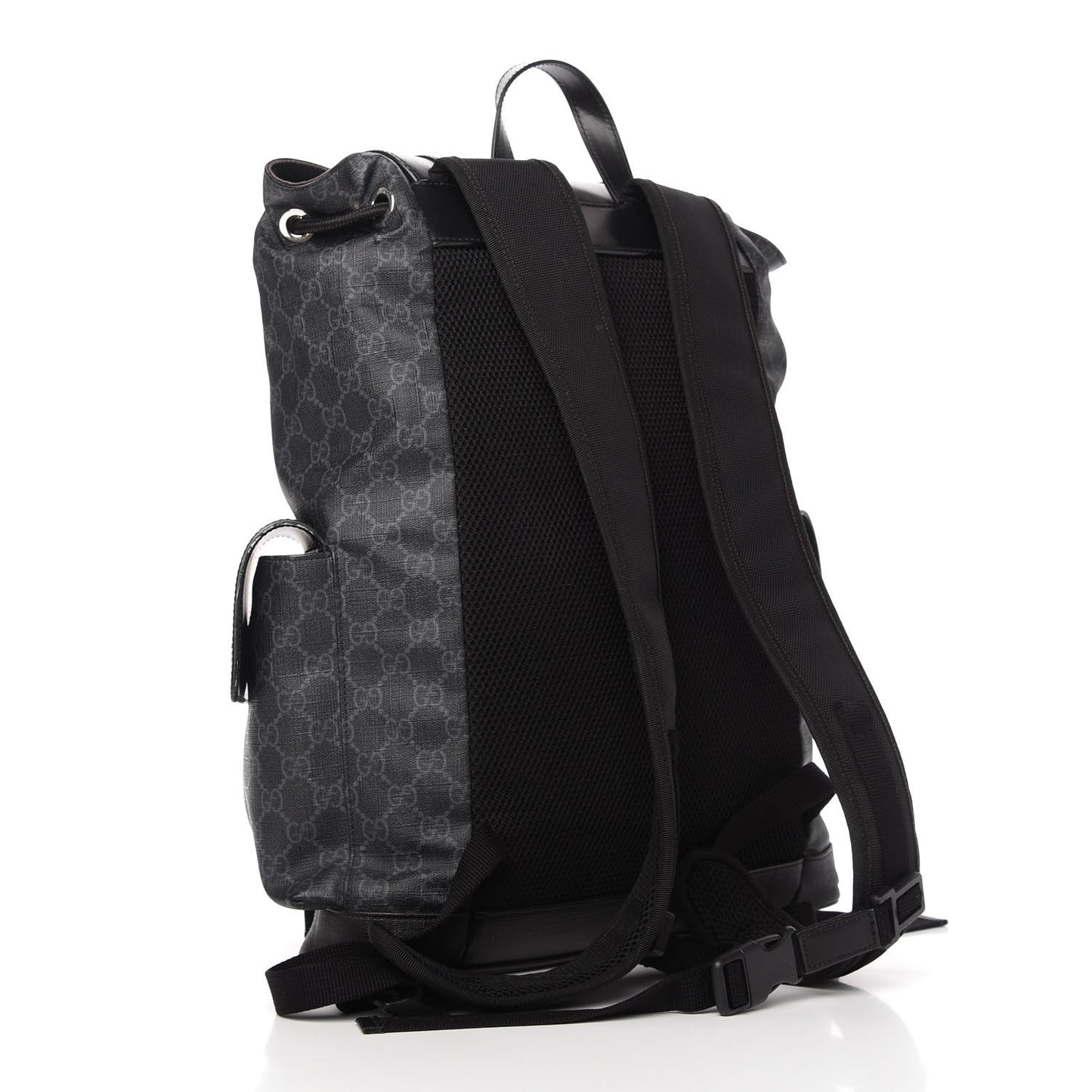 Soft GG Supreme Monogram Appia Calfskin Web Double Buckle Backpack Black