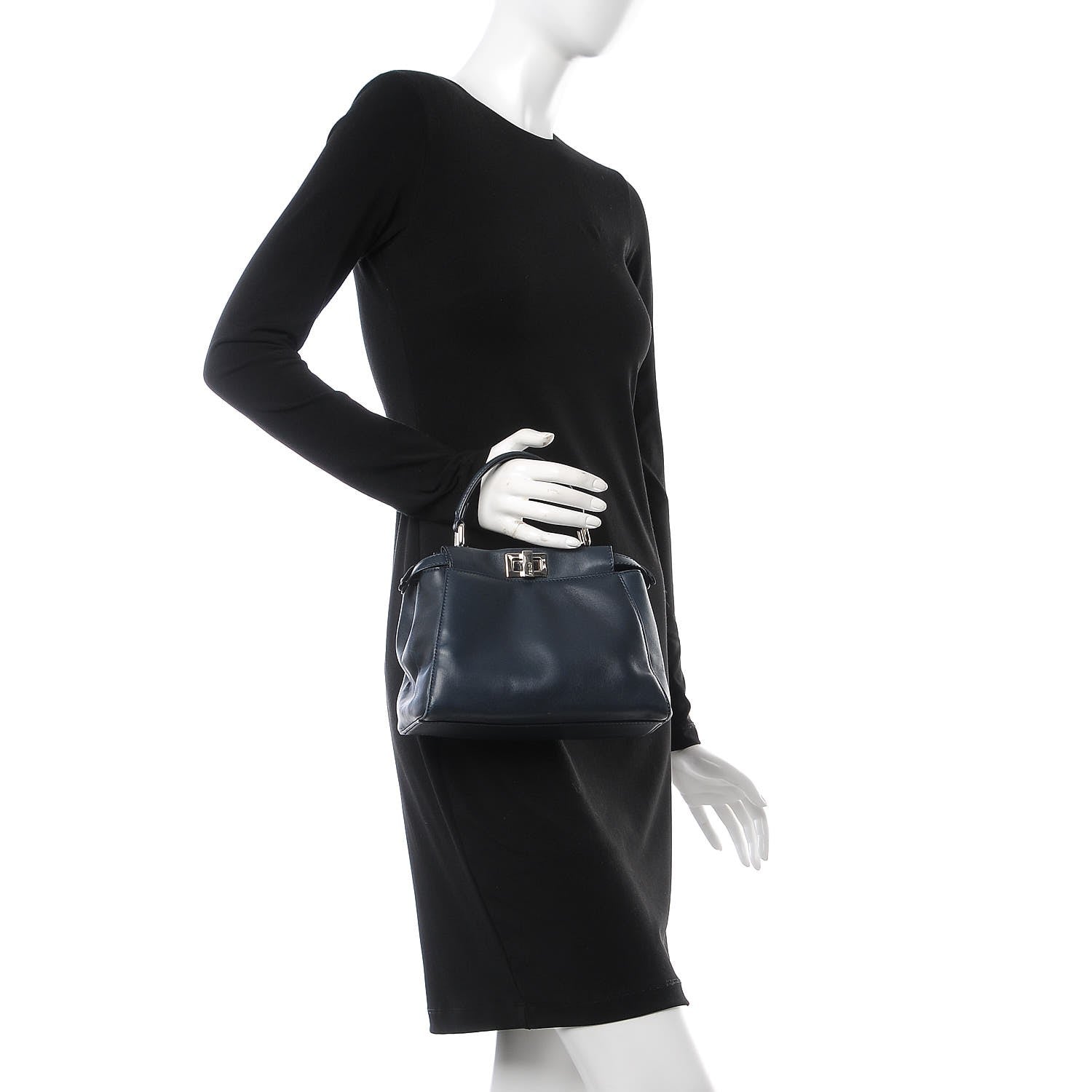 Fendi Nappa Mini Peekaboo Iconic Satchel Dark Blue 2 of 16