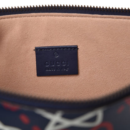 Gucci Calfskin GucciGhost Print Pouch Blue Agata Hibiscus Red 7 of 9