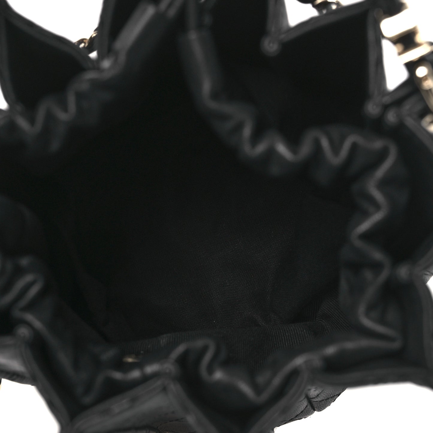 Calfskin Quilted Pleated Bucket Bag Black